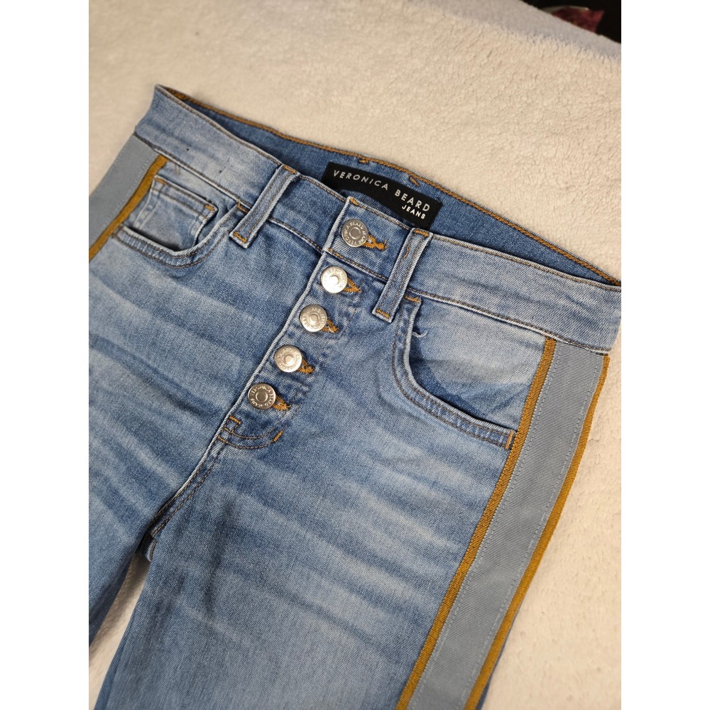 Veronica Beard Jeans Womens Light Wash Side Stripe Button Fly Cropped Flare 26 2